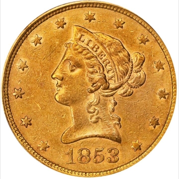 1853 $10 Liberty Head Eagle PCGS AU50