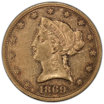 1869 $10 Liberty Head Eagle PCGS AU58